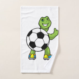 Turtle As Soccer Player With Soccer Ball Hand Towel