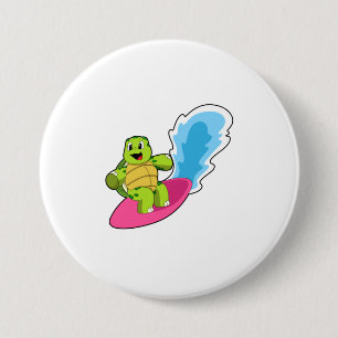 Turtle as Surfer with Surfboard 3 Inch Round Button