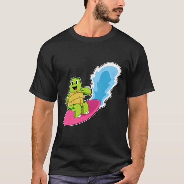 Turtle as Surfer with Surfboard T-Shirt (Front)
