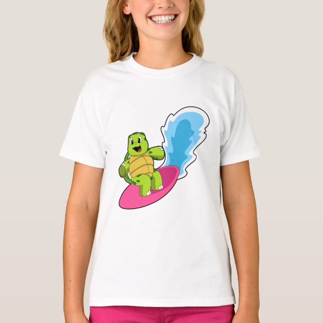 Turtle as Surfer with Surfboard T-Shirt (Front)