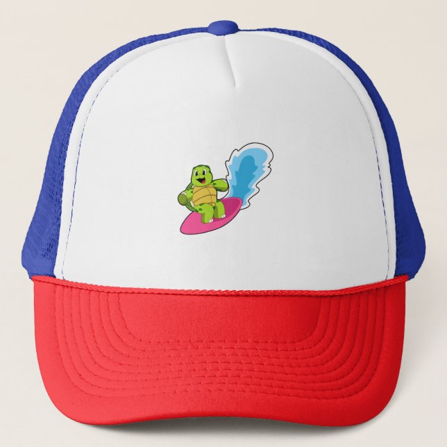 Turtle as Surfer with Surfboard Trucker Hat (Front)