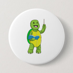 Turtle as Teacher with Book & Pointer 3 Inch Round Button