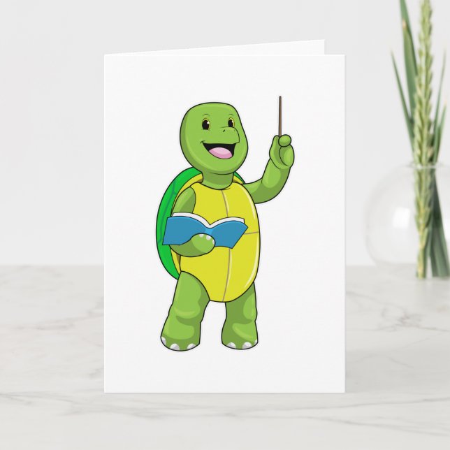 Turtle as Teacher with Book & Pointer Card (Front)