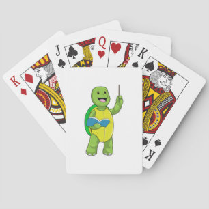 Turtle as Teacher with Book & Pointer Playing Cards