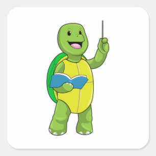 Turtle as Teacher with Book & Pointer Square Sticker