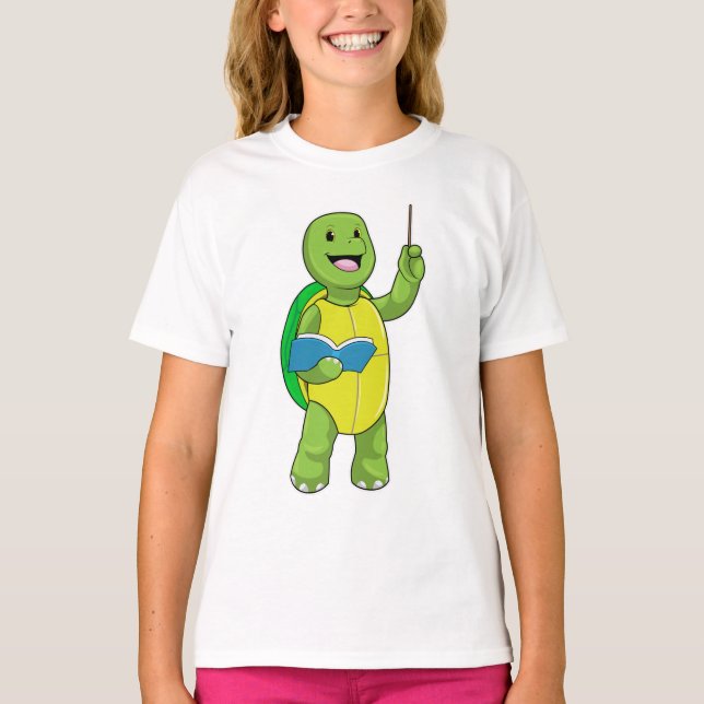 Turtle as Teacher with Book & Pointer T-Shirt (Front)