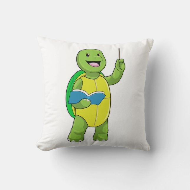 Turtle as Teacher with Book & Pointer Throw Pillow (Front)