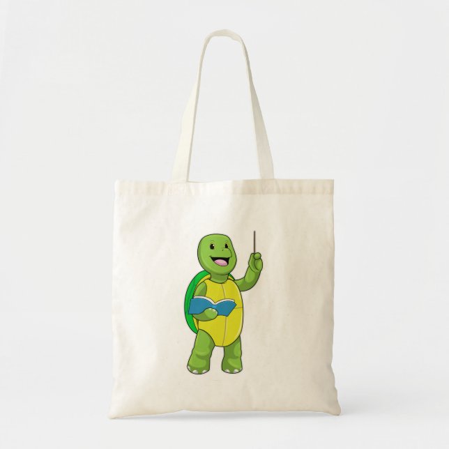 Turtle as Teacher with Book & Pointer Tote Bag (Front)
