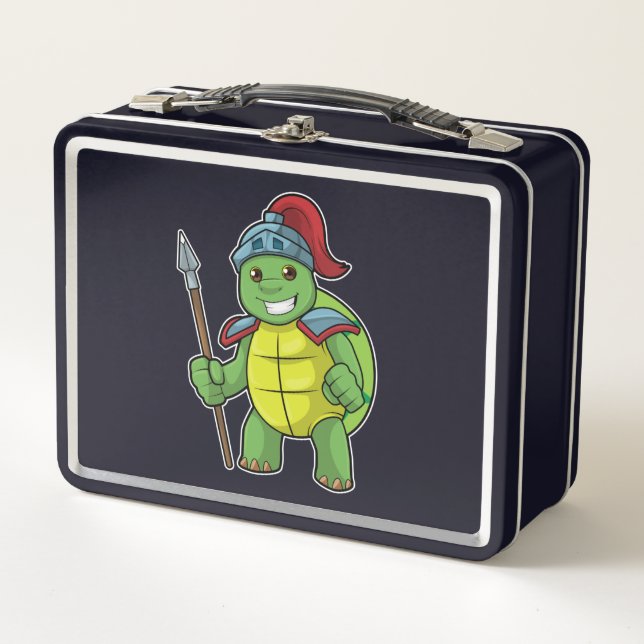 Turtle as Warrior with Spear & Helmet Metal Lunch Box (Front)