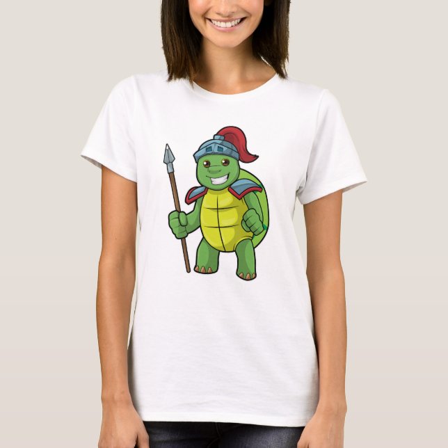Turtle as Warrior with Spear & Helmet T-Shirt (Front)