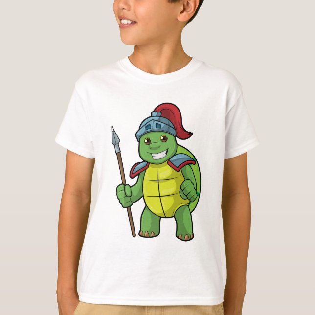 Turtle as Warrior with Spear & Helmet T-Shirt (Front)