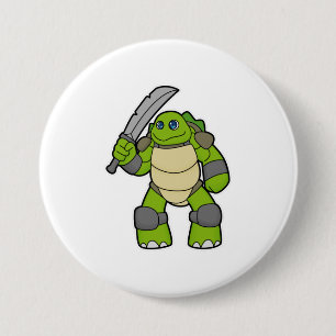 Turtle as Warrior with Sword 3 Inch Round Button