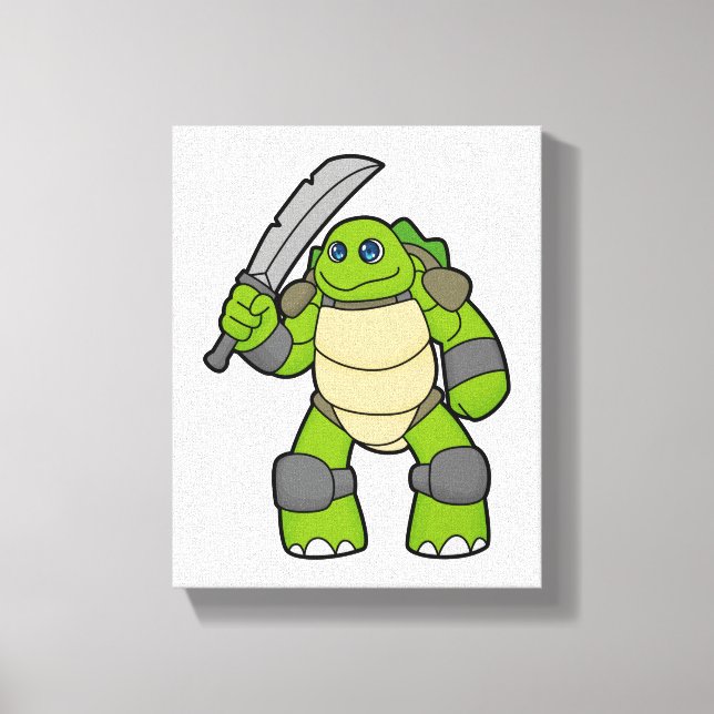 Turtle as Warrior with Sword Canvas Print (Front)