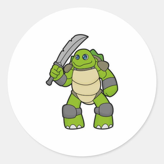 Turtle as Warrior with Sword Classic Round Sticker (Front)