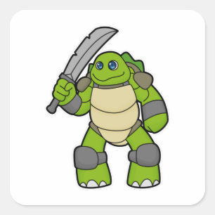 Turtle as Warrior with Sword Square Sticker