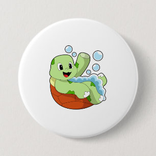 Turtle at Bathing with Foam 3 Inch Round Button