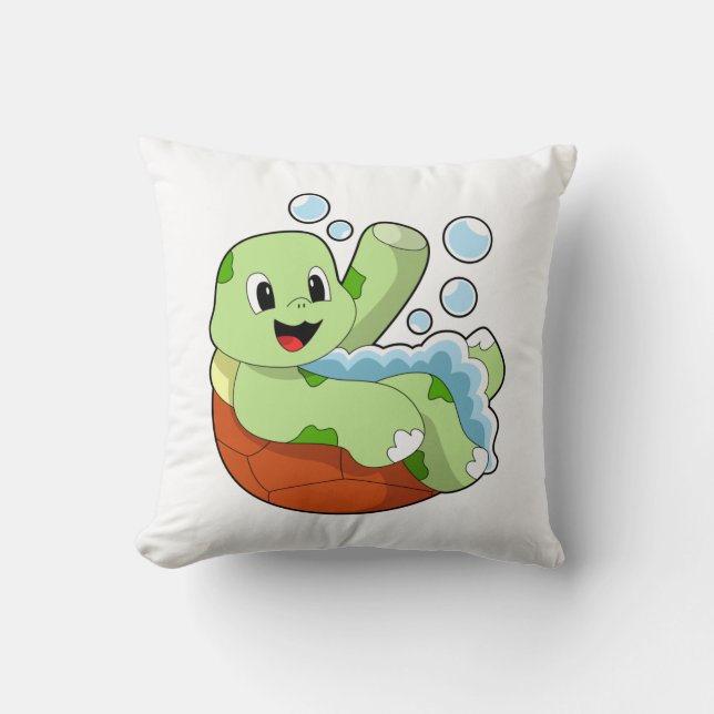 Turtle at Bathing with Foam Throw Pillow (Front)