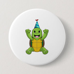 Turtle at Birthday with Party hat 3 Inch Round Button