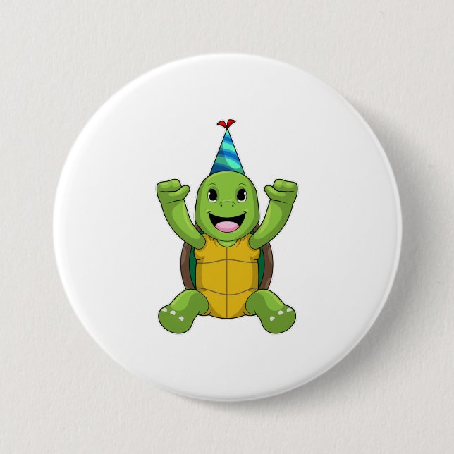 Turtle at Birthday with Party hat 3 Inch Round Button (Front)