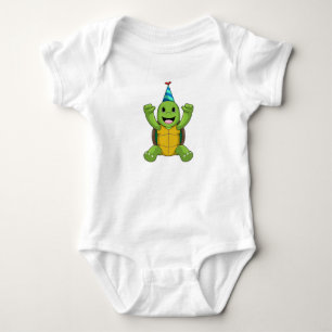 Turtle at Birthday with Party hat Baby Bodysuit