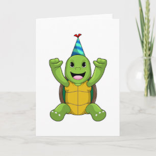 Turtle at Birthday with Party hat Card