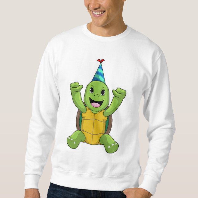 Turtle at Birthday with Party hat Sweatshirt (Front)