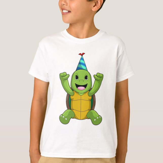 Turtle at Birthday with Party hat T-Shirt (Front)