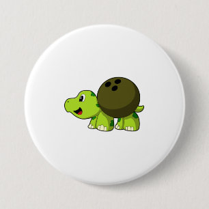 Turtle at Bowling with Bowling ball 3 Inch Round Button