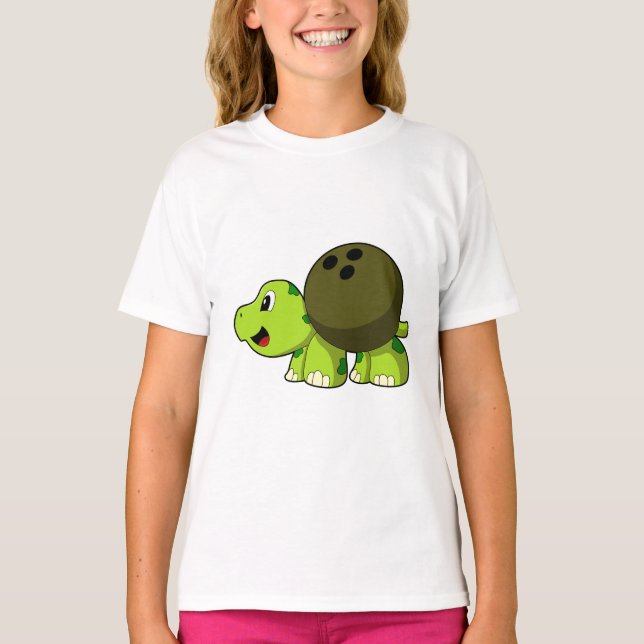 Turtle at Bowling with Bowling ball T-Shirt (Front)