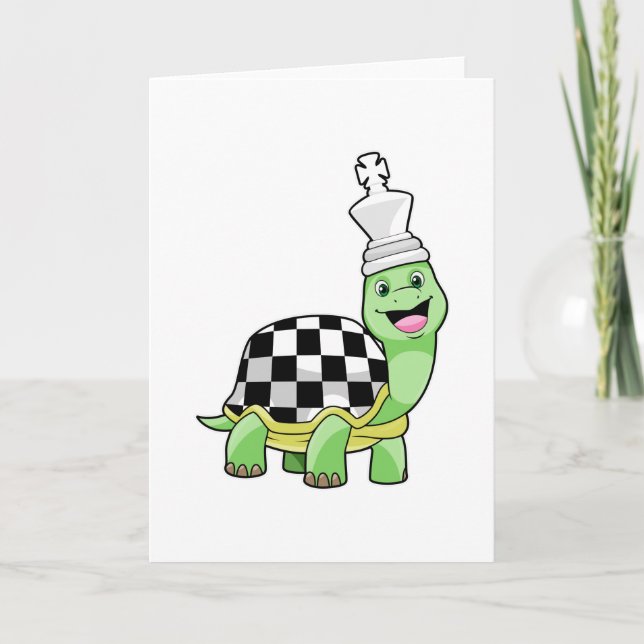 Turtle at Chess with Chess board & King Card (Front)