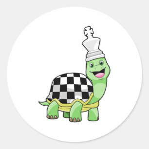 Turtle at Chess with Chess board & King Classic Round Sticker