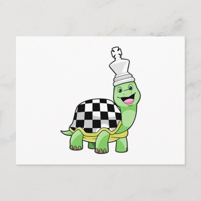 Turtle at Chess with Chess board & King Postcard (Front)