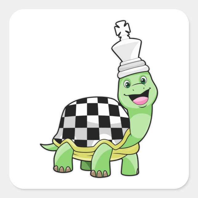Turtle at Chess with Chess board & King Square Sticker (Front)