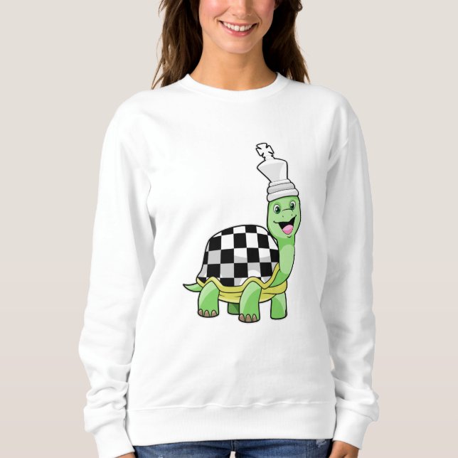 Turtle at Chess with Chess board & King Sweatshirt (Front)