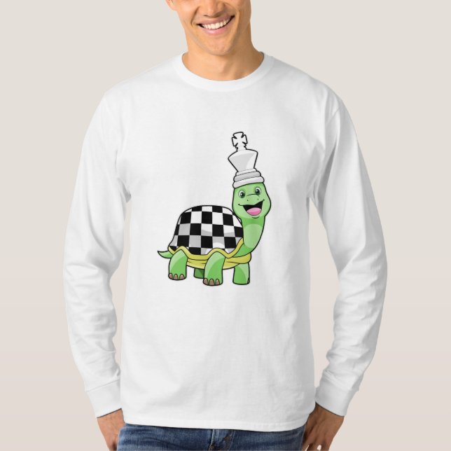 Turtle at Chess with Chess board & King T-Shirt (Front)