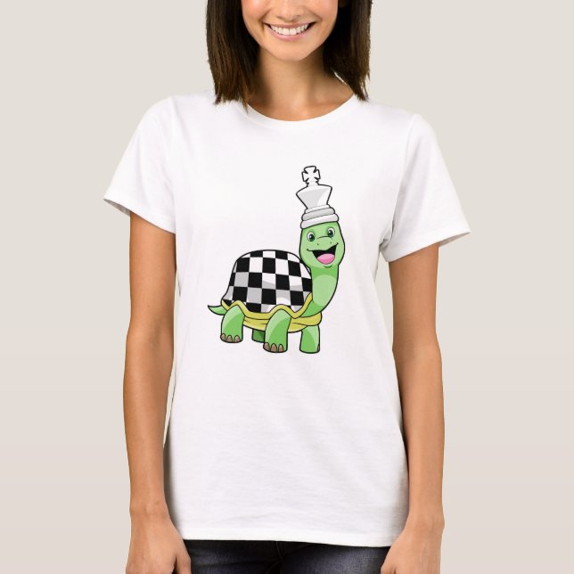 Turtle at Chess with Chess board & King T-Shirt (Front)