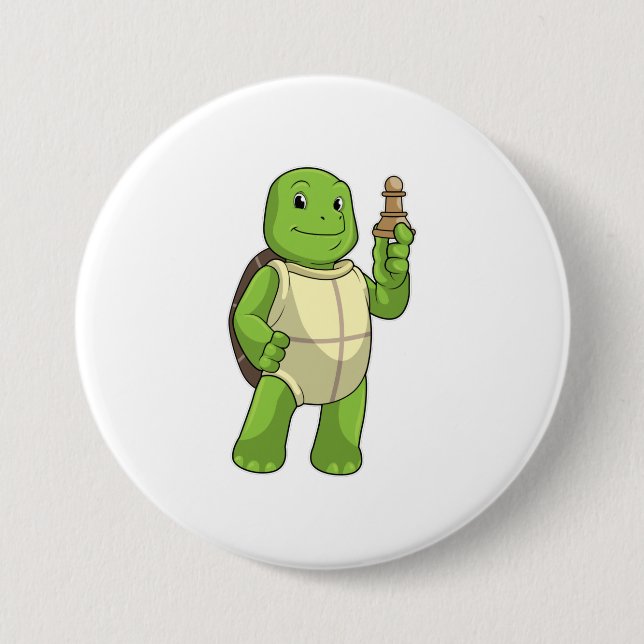 Turtle at Chess with Chess piece Pawn 3 Inch Round Button (Front)