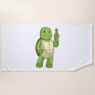 Turtle At Chess With Chess Piece Pawn Beach Towel