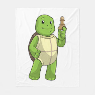 Turtle at Chess with Chess piece Pawn Fleece Blanket