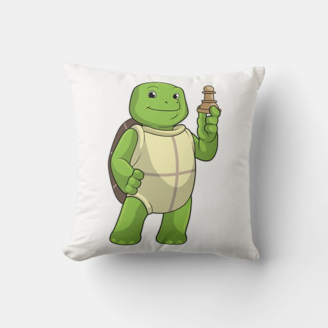 Turtle at Chess with Chess piece Pawn Throw Pillow (Front)
