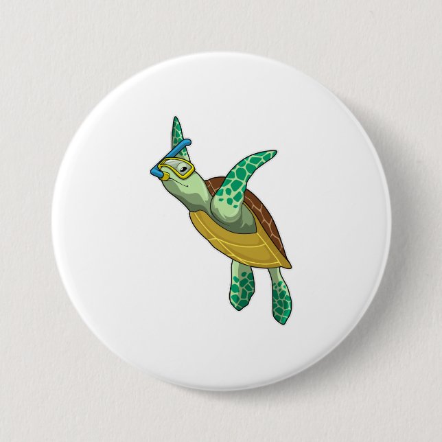Turtle at Diving with Snorkel 3 Inch Round Button (Front)