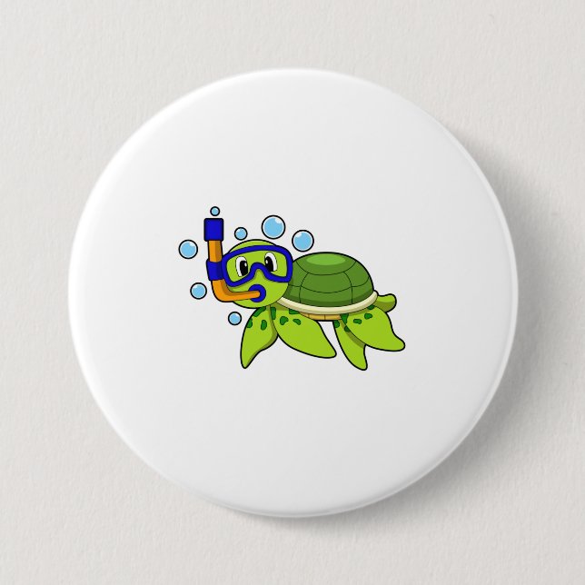 Turtle at Diving with Snorkel 3 Inch Round Button (Front)