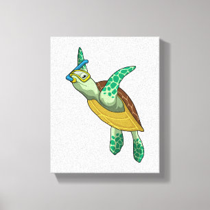 Turtle at Diving with Snorkel Canvas Print