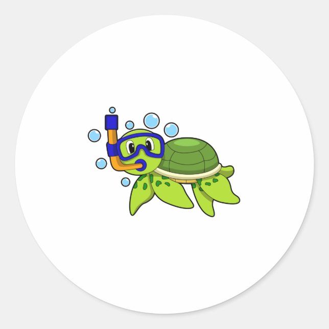 Turtle at Diving with Snorkel Classic Round Sticker (Front)