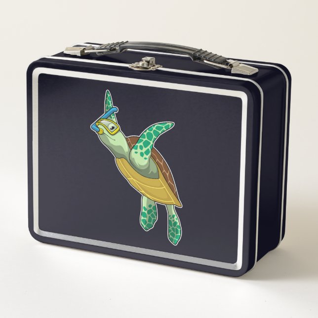 Turtle at Diving with Snorkel Metal Lunch Box (Front)