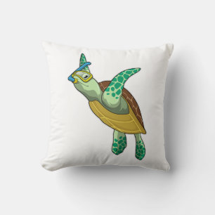 Turtle at Diving with Snorkel Throw Pillow