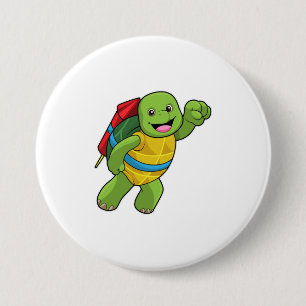 Turtle at Flying with Rocket 3 Inch Round Button