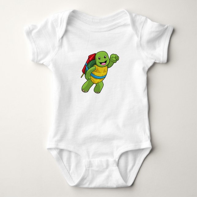 Turtle at Flying with Rocket Baby Bodysuit (Front)