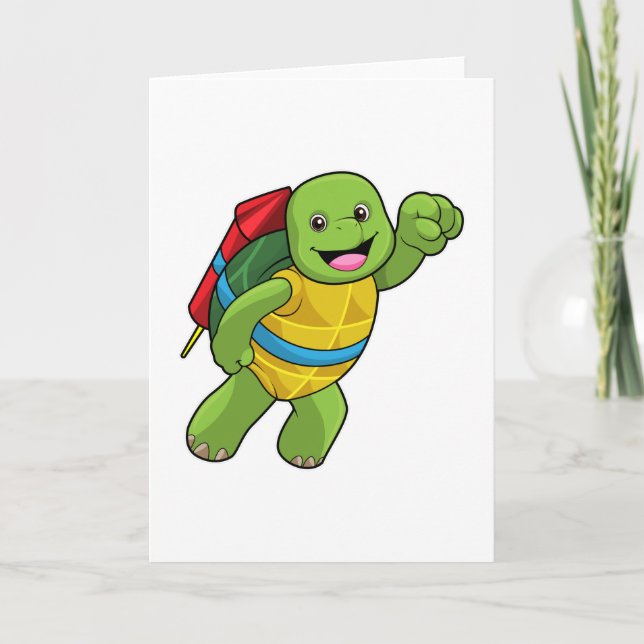 Turtle at Flying with Rocket Card (Front)