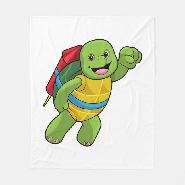 Turtle at Flying with Rocket Fleece Blanket (Front)